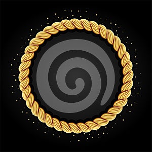 Gold twisted rope circle frame. Round rope border.