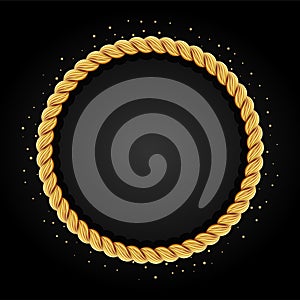 Gold twisted rope circle frame. Round rope border.