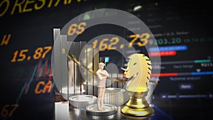 The Gold Unicorn Chess and man Figure for Business concept 3d Rendering