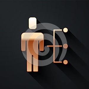 Gold User of man in business suit icon isolated on black background. Business avatar symbol user profile icon. Male user