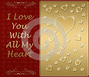 gold valentines heart card