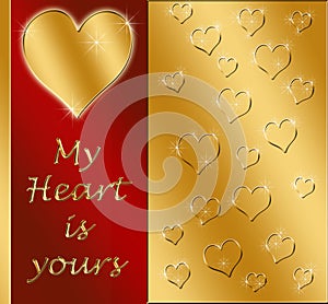 gold valentines heart card