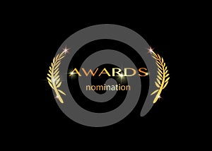 Gold vector best awards nomination concept template with golden shiny text isolated or black background. Award prize icon photo