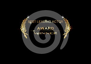 Gold vector best leading actor awards nomination concept template with golden shiny text isolated or black. Award prize icon