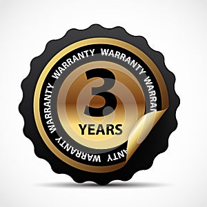 Gold vector guarantee sign, 3 years warranty label