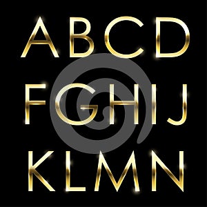 Gold vector metal alphabet set A to N uppercase.