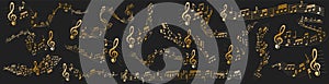Gold Vector sheet music - musical notes melody on dark background
