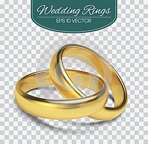Gold vector wedding rings on trasparent background. Vector illustration. Marriage invitation elements.