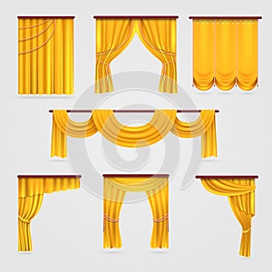 Gold velvet curtain drapery, wedding stage decoration vector stock