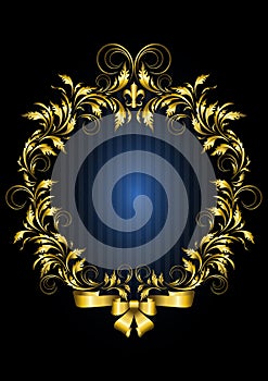 Gold vintage frame with blue stripes background