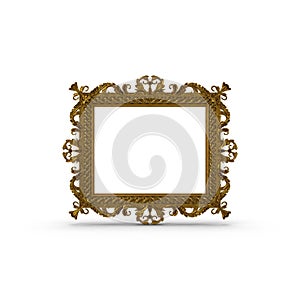 Gold vintage frame isolated on white. Front view. 3D illustration