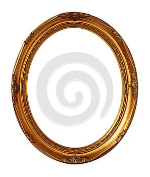 Gold vintage oval photo frame isolated, clipping path.