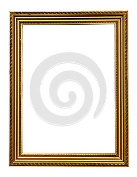 Gold vintage picture frame isolated on white background.