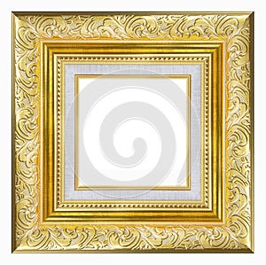 Gold vintage picture and photo frame isolated on white background