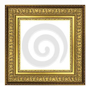 Gold vintage picture and photo frame isolated on white background