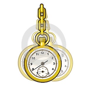 Gold vintage watch on a chain. Vector