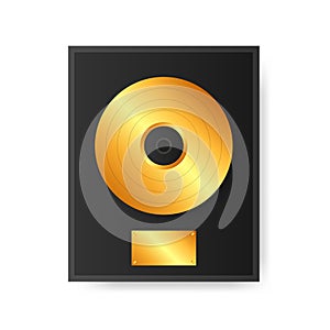 Gold vinyl in frame on wall. Collection disc, template design element.