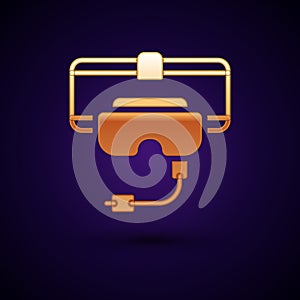 Gold Virtual reality glasses icon isolated on black background. Stereoscopic 3d vr mask. Vector