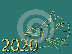 Gold 2020 vision with rat icons. Lineart design mouse, mice, rat icons. 2020 new year. Banner Logo gold 2020 happy new year,