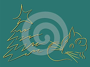 Gold 2020 vision with rat icons. Lineart design mouse, mice, rat icons. 2020 new year. Banner Logo gold 2020 happy new year,