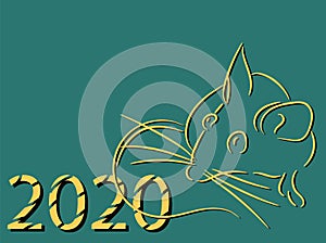 Gold 2020 vision with rat icons. Lineart design mouse, mice, rat icons. 2020 new year. Banner Logo gold 2020 happy new