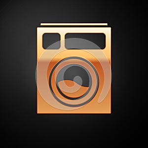 Gold Washer icon isolated on black background. Washing machine icon. Clothes washer - laundry machine. Home appliance