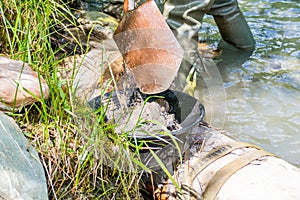 Gold washing in the river