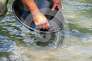 Gold washing in the river