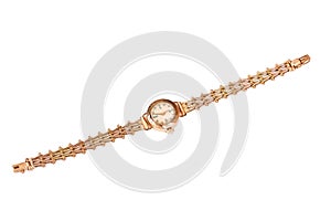 Gold watch with bracelet on white