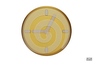 Gold watch isolated on white background. 3D Round clock icon. Cartoon minimal style.Time-keeping, measurement of time, and time