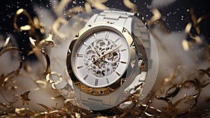 Gold Skeleton Watch On Tracing Background - Precisionist Style photo