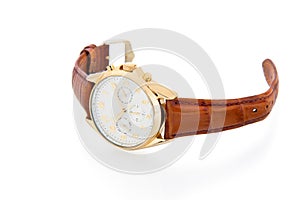 Gold watch with leather strap