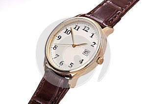 Gold watch leather strap photo