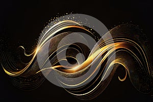 Gold Waves on Black Background, Luxury Golden Sand Waves, Generative AI Illustration photo