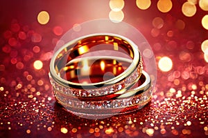 Gold wedding engagement rings bands, showing romance, love, and commitment