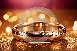 Gold wedding engagement rings bands, showing romance, love, and commitment