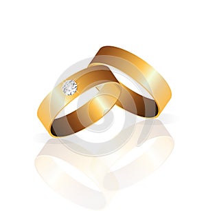 Gold wedding 2 ring with diamond vector