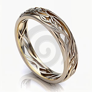 A gold wedding ring with a floral design, Generative Ai