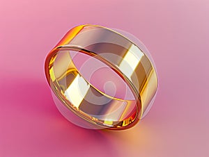 A gold wedding ring on a pink background