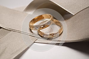 Gold Wedding Ring with White Gold Design