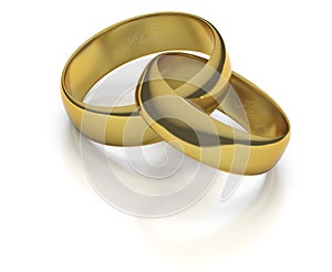 Gold wedding rings or bands intertwined