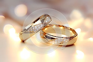 Gold wedding rings. Marriage concept.