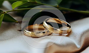 Gold wedding rings in the style of minimalism