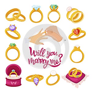 Gold wedding wing, will you marry me text