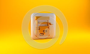 Gold Well icon isolated on yellow background. Silver square button. 3D render illustration