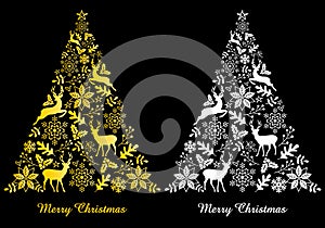Gold and white abstract Christmas trees, vector
