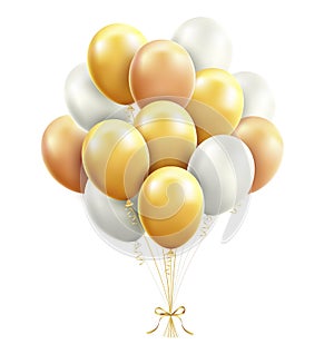 Gold and white Balloons with ribbon vector illustration