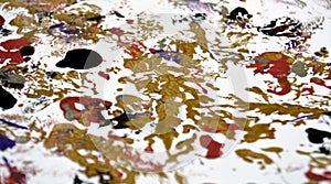 Gold white black blue red paint watercolor spots abstract background