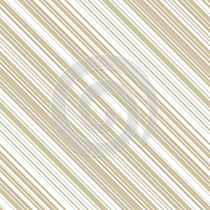 Gold and white diagonal stripes pattern. Simple vector lines seamless texture