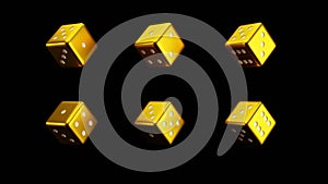 Gold and White Dice on a Black background, 3d render